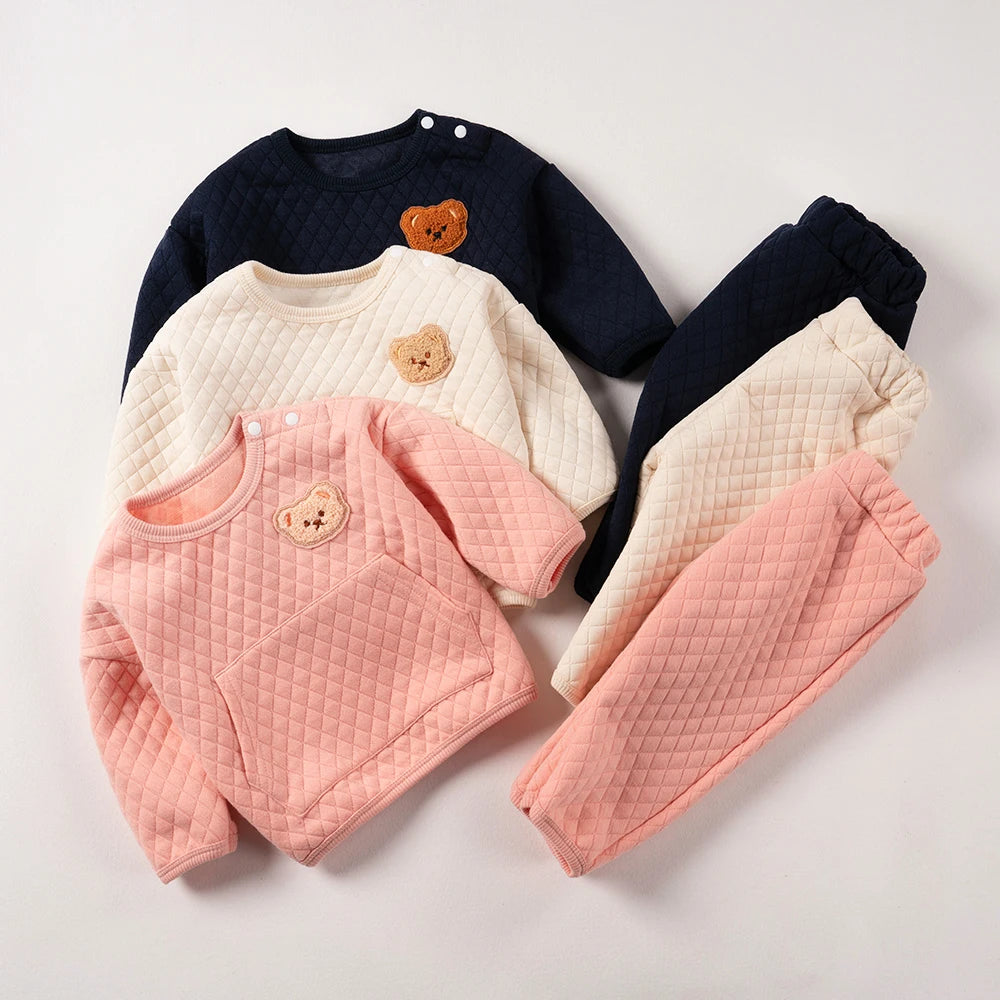 Two-Piece Set Newborns Bear Winter Leisure Suit Children Cartoon Pocket Sweatshirt Baby Items Baby Stuff 0-12M