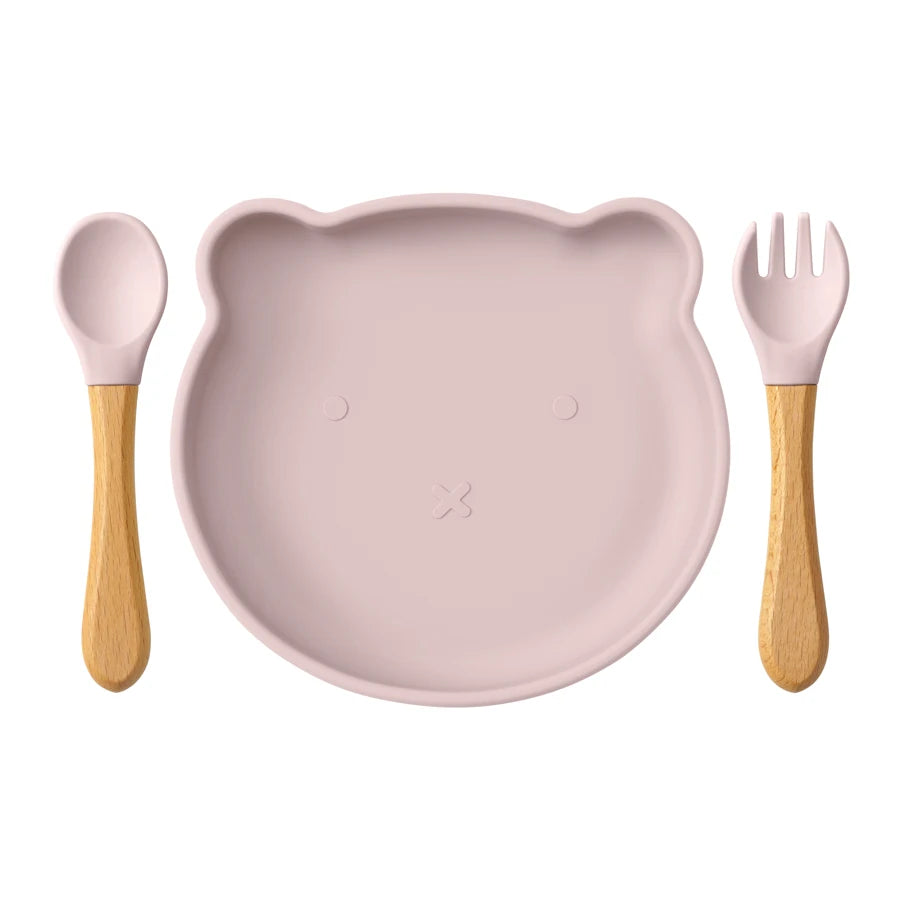 Dropshipping Silicone Baby Feeding Dishes Tableware for Kids Children Sucker Dishes Plate Toddle Training Spoon Baby Stuff