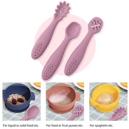 3PCS Kawaii Baby Learning Spoons Utensils Set Toddler Feeding Tableware Baby Silicone Teether Toys Training Cutlery Baby Stuff