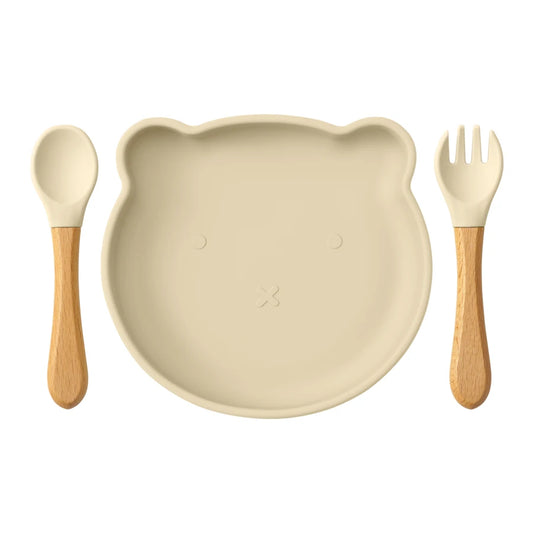 Dropshipping Silicone Baby Feeding Dishes Tableware for Kids Children Sucker Dishes Plate Toddle Training Spoon Baby Stuff