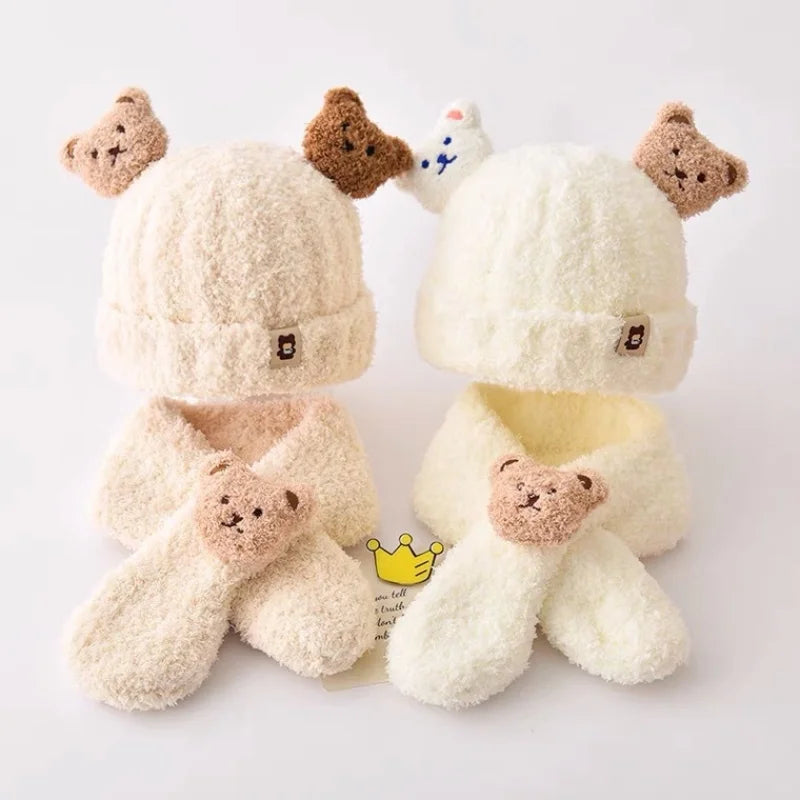 Baby Hats Winter Kids Beanie Hat Plush Scarf Warm Ear Protection Caps Windproof Knitted Earflaps Hat Chlidren Baby Stuff