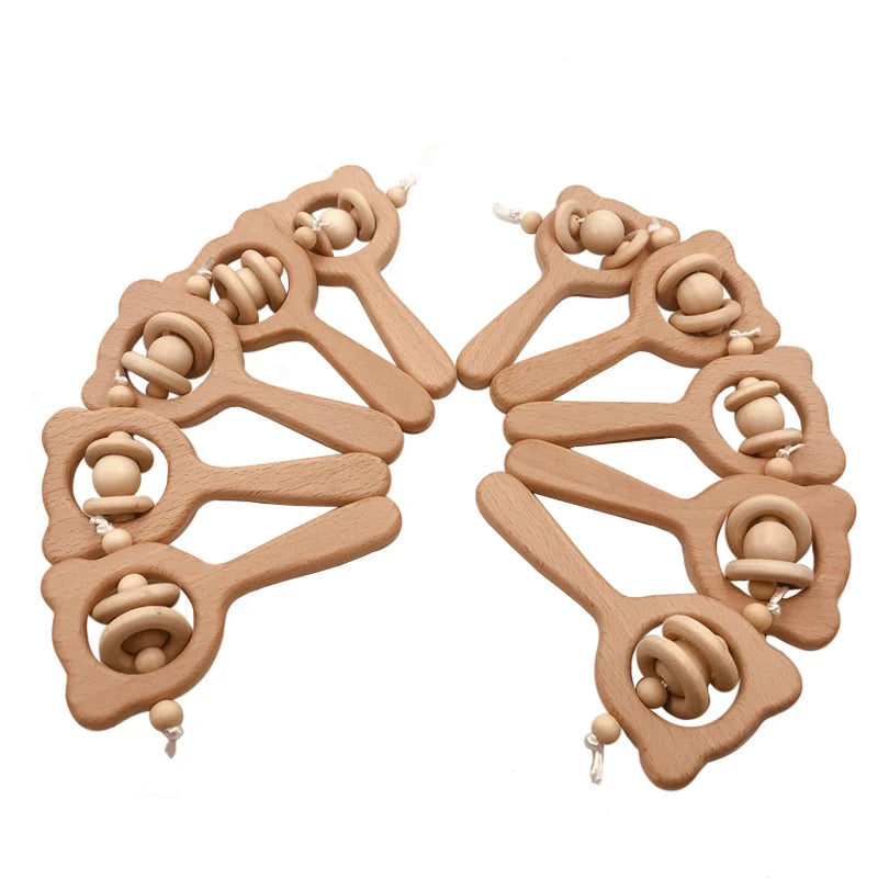 Wood Teether Charms Food Grade Baby Products Cute Wooden Bear Rattle DIY Necklace Bracelets BPA Free Safe Teethers