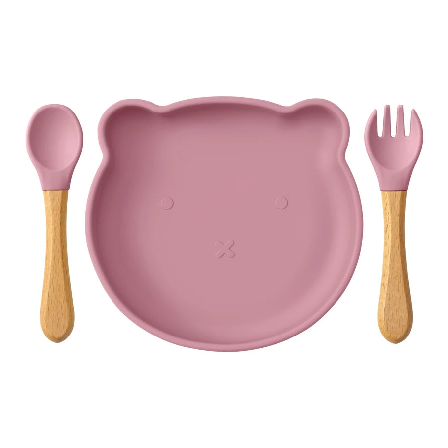 Dropshipping Silicone Baby Feeding Dishes Tableware for Kids Children Sucker Dishes Plate Toddle Training Spoon Baby Stuff