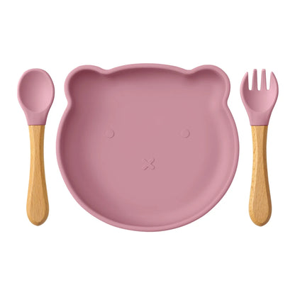 Dropshipping Silicone Baby Feeding Dishes Tableware for Kids Children Sucker Dishes Plate Toddle Training Spoon Baby Stuff