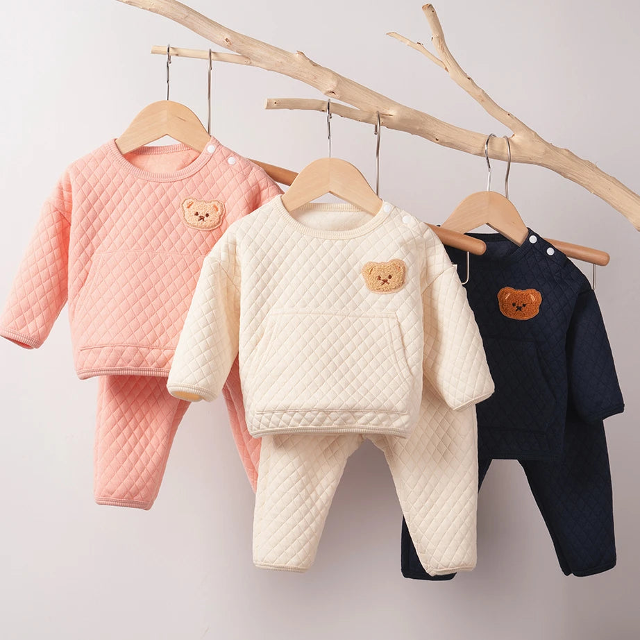 Two-Piece Set Newborns Bear Winter Leisure Suit Children Cartoon Pocket Sweatshirt Baby Items Baby Stuff 0-12M