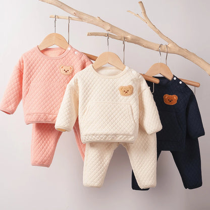 Two-Piece Set Newborns Bear Winter Leisure Suit Children Cartoon Pocket Sweatshirt Baby Items Baby Stuff 0-12M