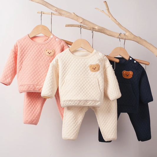 Two-Piece Set Newborns Bear Winter Leisure Suit Children Cartoon Pocket Sweatshirt Baby Items Baby Stuff 0-12M