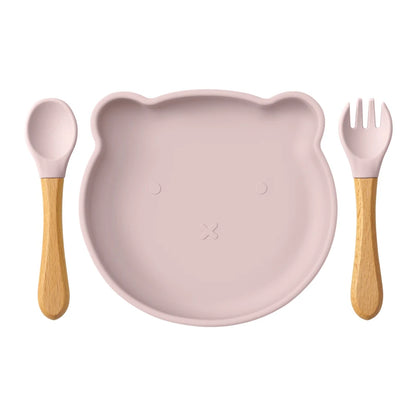 Dropshipping Silicone Baby Feeding Dishes Tableware for Kids Children Sucker Dishes Plate Toddle Training Spoon Baby Stuff