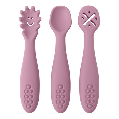 3PCS Kawaii Baby Learning Spoons Utensils Set Toddler Feeding Tableware Baby Silicone Teether Toys Training Cutlery Baby Stuff