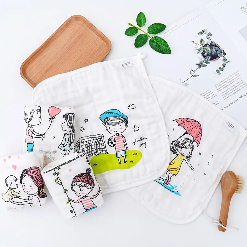 100% Cotton Square Face Towel 5Piece/Set Muslin Baby Stuff for Newborns Gauze Baby Wipes Wash Cloths