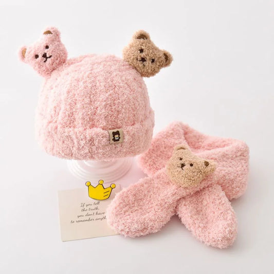 Baby Hats Winter Kids Beanie Hat Plush Scarf Warm Ear Protection Caps Windproof Knitted Earflaps Hat Chlidren Baby Stuff