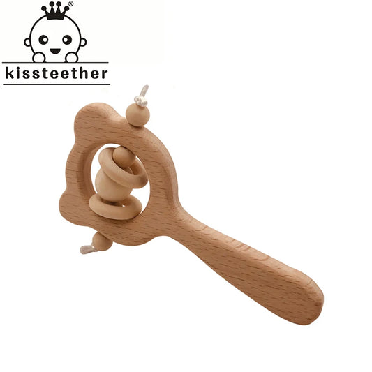 Wood Teether Charms Food Grade Baby Products Cute Wooden Bear Rattle DIY Necklace Bracelets BPA Free Safe Teethers