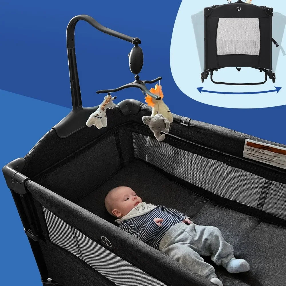5 in 1 Portable Playard and Bassinet Bedside Sleeper for Newborn to Toddler, Unisex, Black