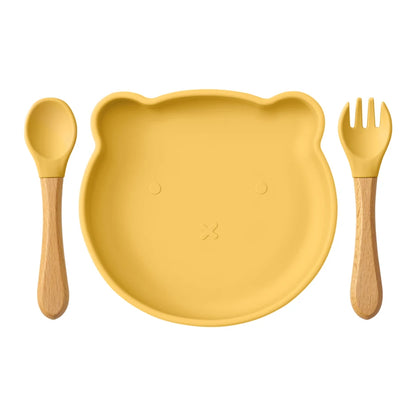 Dropshipping Silicone Baby Feeding Dishes Tableware for Kids Children Sucker Dishes Plate Toddle Training Spoon Baby Stuff