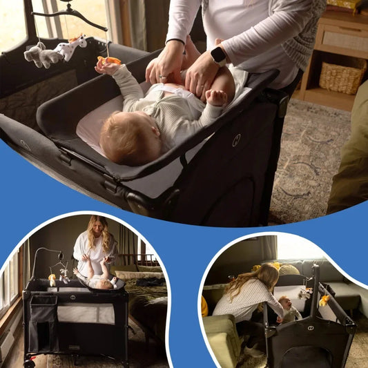 5 in 1 Portable Playard and Bassinet Bedside Sleeper for Newborn to Toddler, Unisex, Black