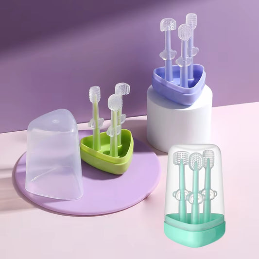 Infant Baby Silicone Deciduous Teeth Toothbrush Oral Tongue Cleaner with PP Storage Box