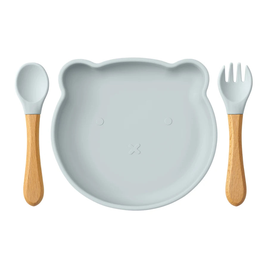 Dropshipping Silicone Baby Feeding Dishes Tableware for Kids Children Sucker Dishes Plate Toddle Training Spoon Baby Stuff