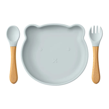 Dropshipping Silicone Baby Feeding Dishes Tableware for Kids Children Sucker Dishes Plate Toddle Training Spoon Baby Stuff