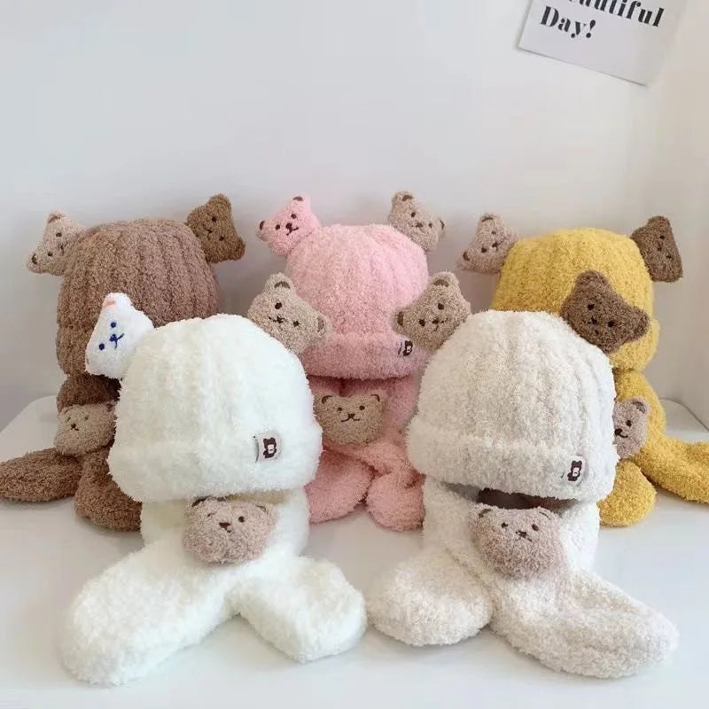 Baby Hats Winter Kids Beanie Hat Plush Scarf Warm Ear Protection Caps Windproof Knitted Earflaps Hat Chlidren Baby Stuff